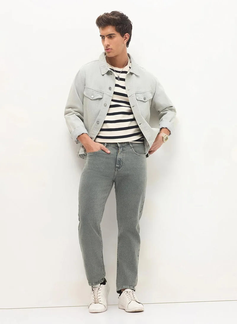 Urbano Fashion  Urbano Fashion Men's Light Grey Regular Fit Heavy Washed Denim Jeans Stretchable for Men | Best Price UAE